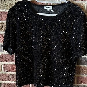DKNY Black Sequin Crop Top